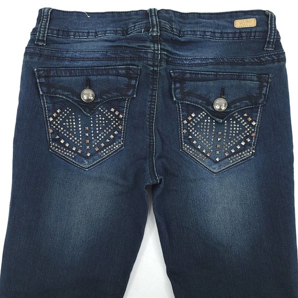 Red Camel Skinny Jeans Women Juniors Sz 7 Stretch Dark Wash Denim Low Rise Studs - Picture 4 of 14